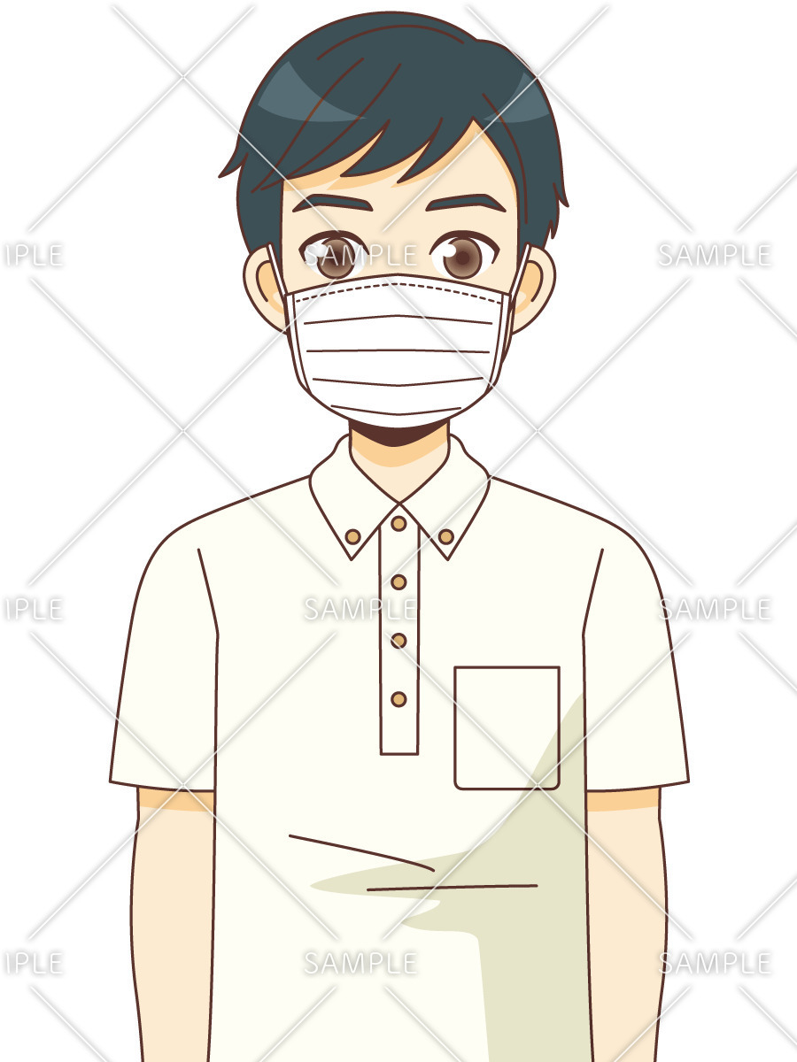マスク着用する男性介護職（介護士・ヘルパー/介護現場の人物）のイラスト