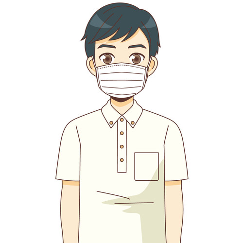 マスク着用する男性介護職（介護士・ヘルパー/介護現場の人物）