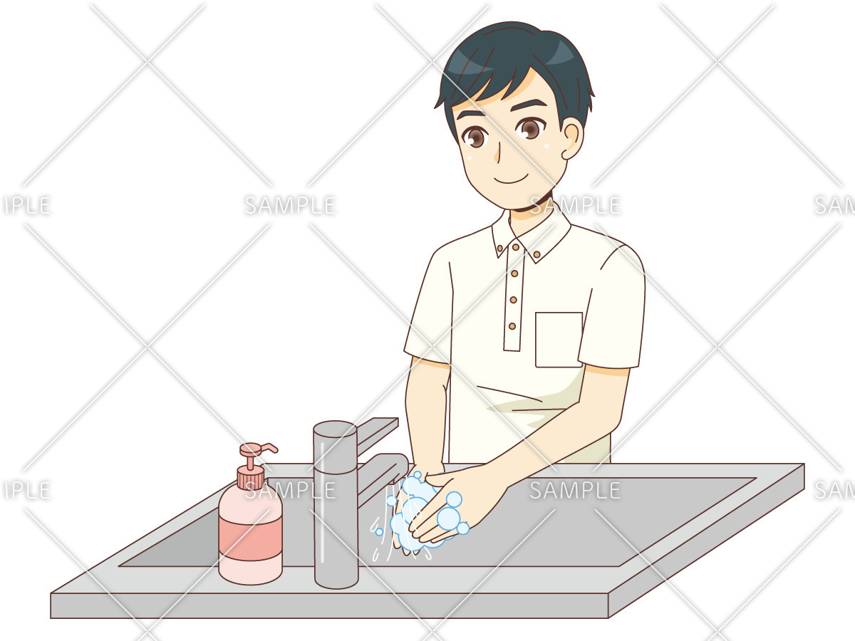 手を洗う男性介護職（介護士・ヘルパー/介護現場の人物）のイラスト