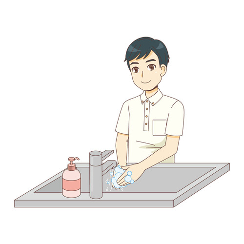手を洗う男性介護職（介護士・ヘルパー/介護現場の人物）のイラスト