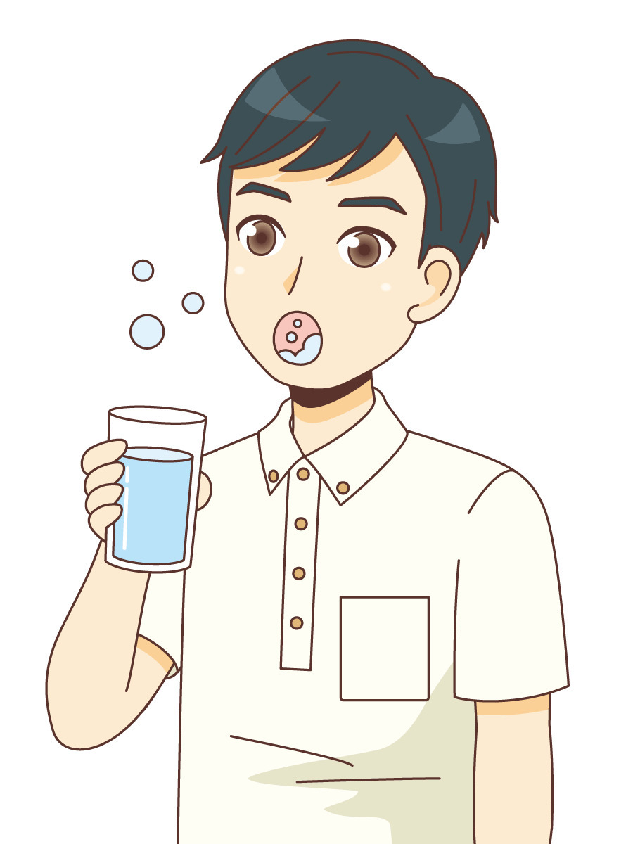 うがいをする男性介護職 介護士 ヘルパー 介護現場の人物 の無料イラスト 介護アンテナ