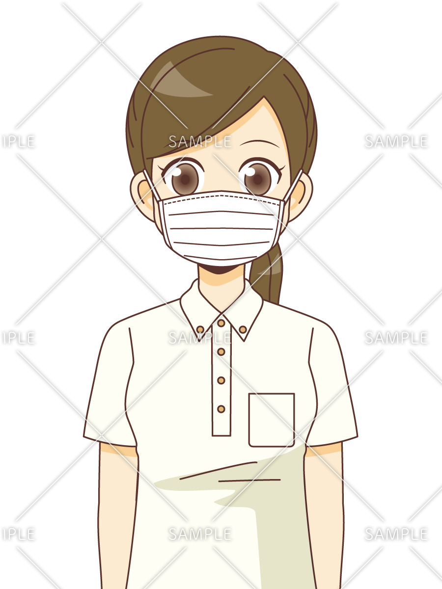 マスク着用する女性介護職（介護士・ヘルパー/介護現場の人物）のイラスト