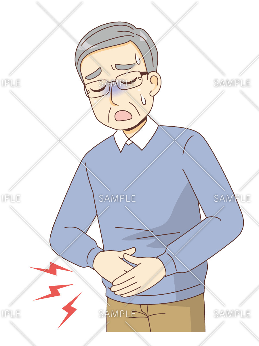 腹痛を起こす男性高齢者（その他高齢者の病気・怪我・事故/医療・病気）のイラスト