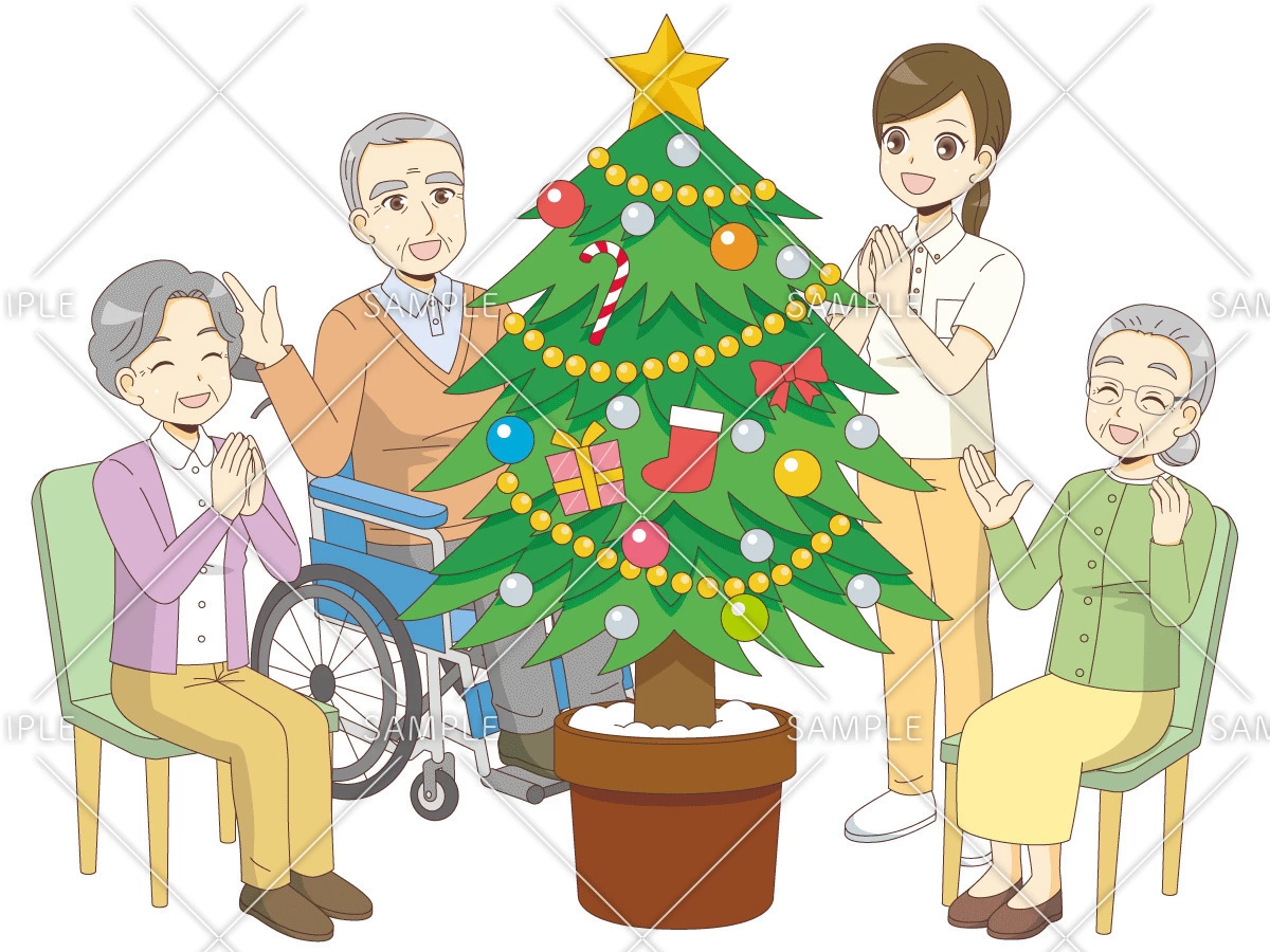 介護施設でのクリスマス（レクリエーション・イベント/介護・生活）のイラスト