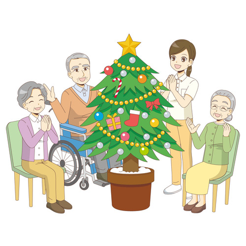 介護施設でのクリスマス（レクリエーション・イベント/介護・生活）のイラスト