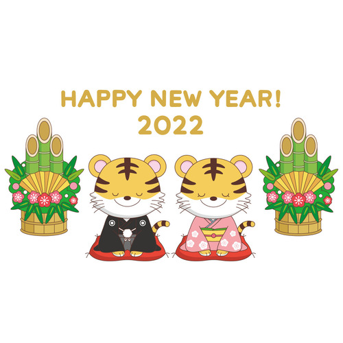 2022年の年賀状デザイン「かわいい着物のトラ」（季節・行事/その他一般・装飾）のイラスト