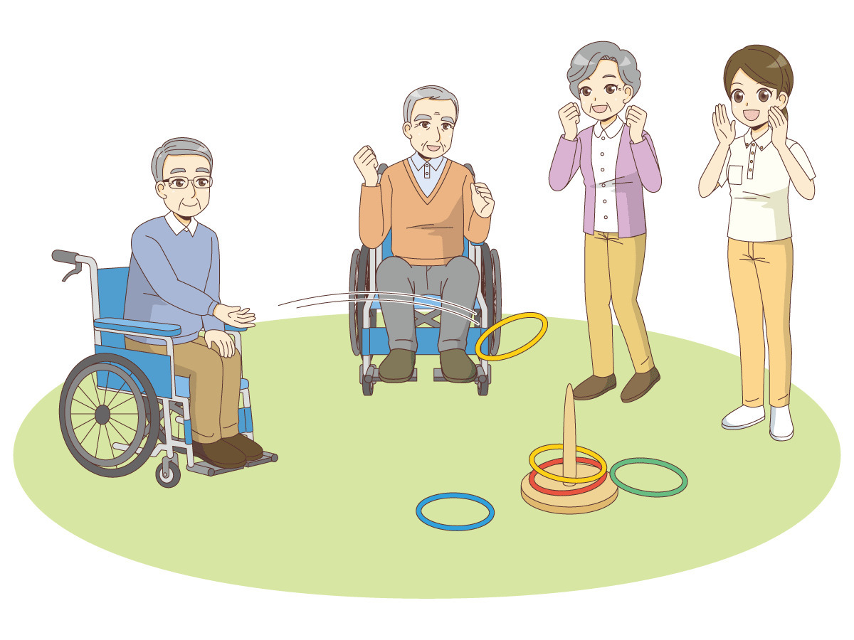 介護施設で輪投げを楽しむ高齢者 レクリエーション イベント 介護 生活 の無料イラスト 介護アンテナ