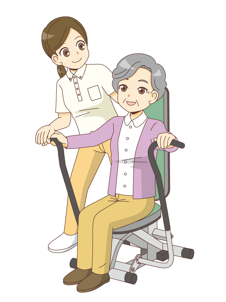 マシントレーニングをする女性高齢者 リハビリ 介護 生活 の無料イラスト 介護アンテナ