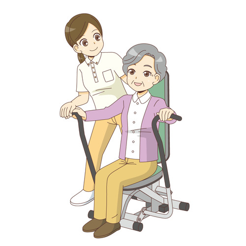 マシントレーニングをする女性高齢者（リハビリ/介護・生活）のイラスト