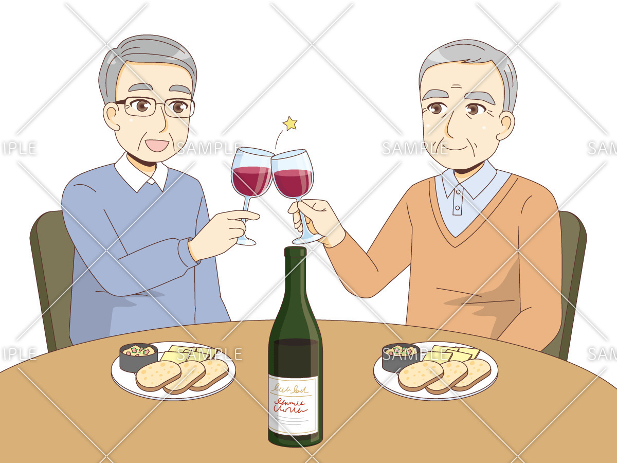 友達同士で乾杯をする高齢者（食事・食事介助/介護・生活）のイラスト