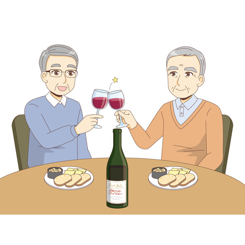 友達同士で乾杯をする高齢者（食事・食事介助/介護・生活）のイラスト