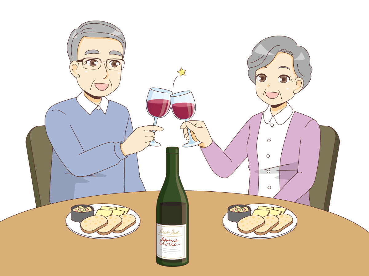 夫婦で乾杯をする高齢者 食事 食事介助 介護 生活 の無料イラスト 介護アンテナ