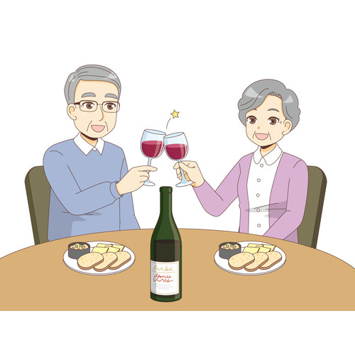 夫婦で乾杯をする高齢者（食事・食事介助/介護・生活）のイラスト