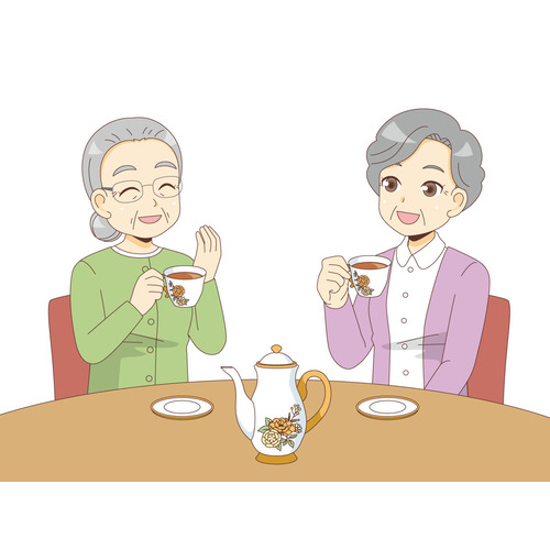 友達同士でティータイムを楽しむ高齢者（食事・食事介助/介護・生活）のイラスト