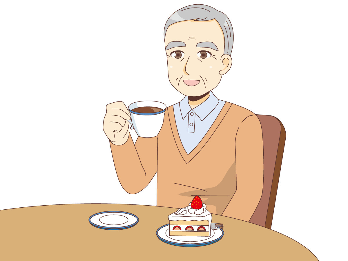 お茶を飲む男性高齢者 食事 食事介助 介護 生活 の無料イラスト 介護アンテナ