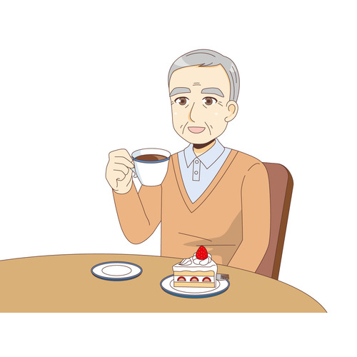 お茶を飲む男性高齢者（食事・食事介助/介護・生活）のイラスト