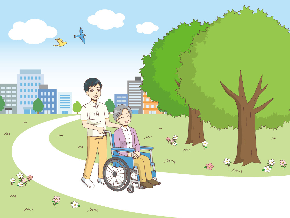 公園をお散歩する女性高齢者 レクリエーション イベント 介護 生活 の無料イラスト 介護アンテナ