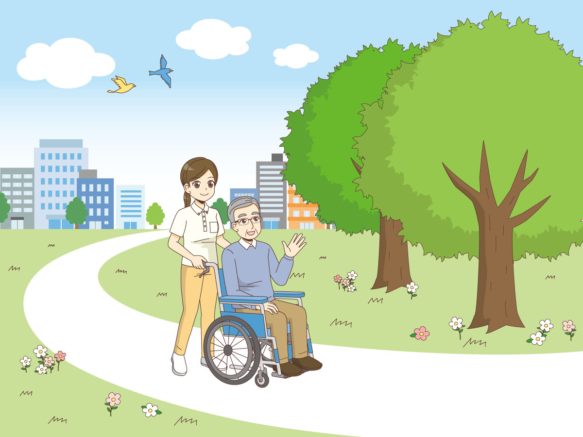 公園をお散歩する男性高齢者 レクリエーション イベント 介護 生活 の無料イラスト 介護アンテナ