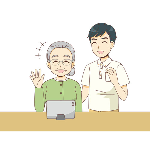 ご家族とのオンライン面会（面会・家族団らん/介護・生活）のイラスト