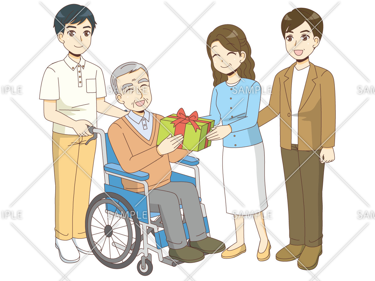 介護施設でご家族とお祝い（面会・家族団らん/介護・生活）のイラスト