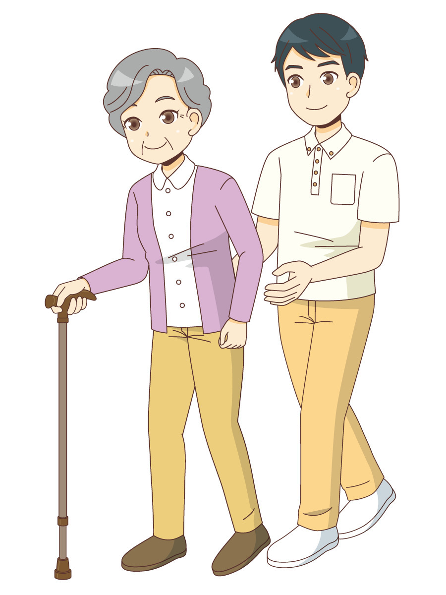 歩行介助を行う男性介護職員 歩行 入浴 排泄介助 介護 生活 の無料イラスト 介護アンテナ