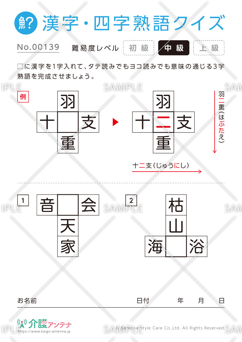 穴埋め共通漢字（三字）クイズ-No.00139(高齢者向け漢字・四字熟語クイズの介護レク素材)