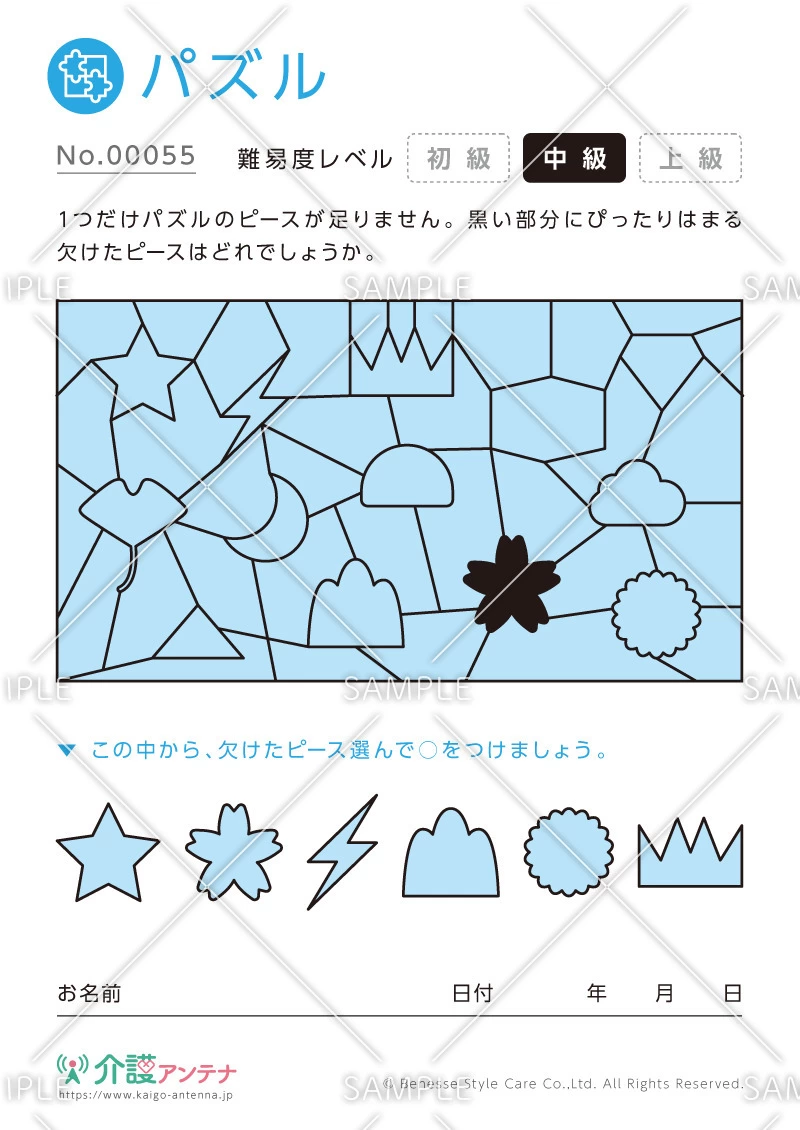 欠けたピースを探すパズル -No.00055(高齢者向けパズルの介護レク素材)