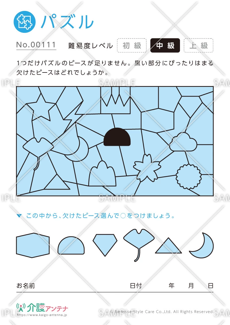 欠けたピースを探すパズル -No.00111(高齢者向けパズルの介護レク素材)