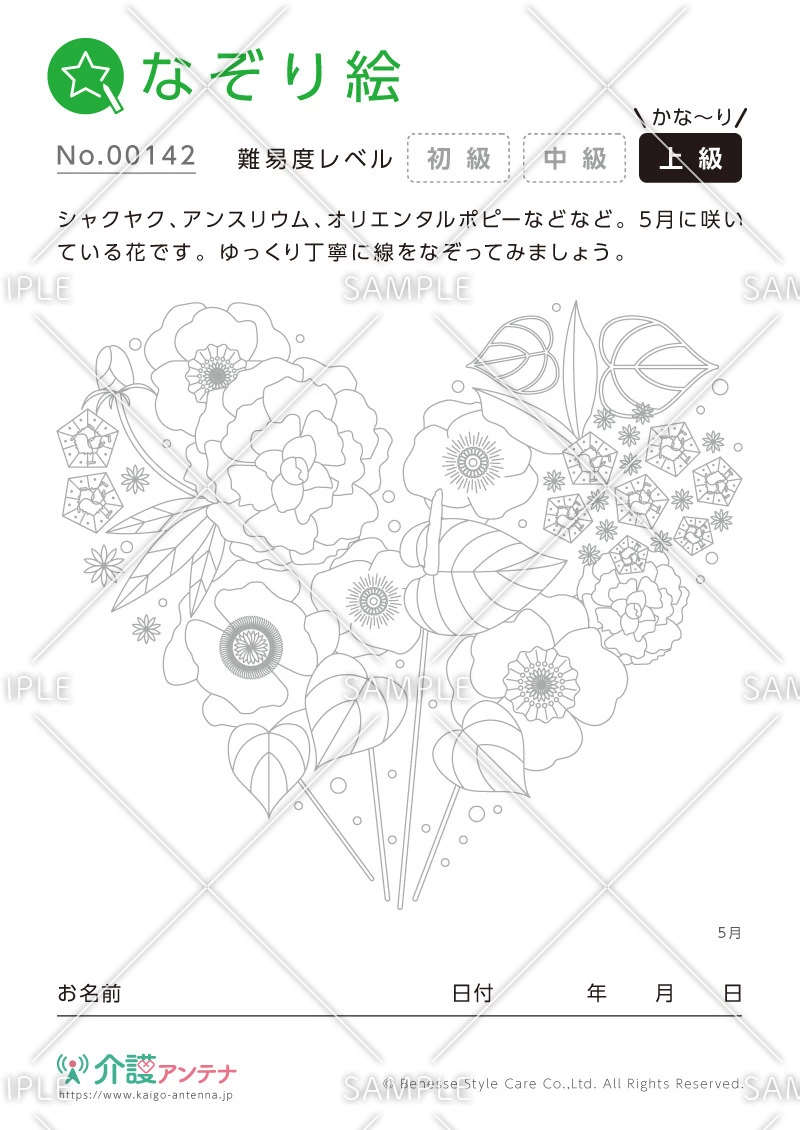 大人のなぞり絵「5月の花」 - No.00142(高齢者向けなぞり絵の介護レク素材)