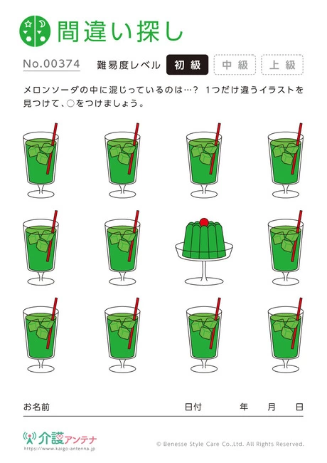 1つだけ違うものを探す間違い探し「メロンソーダ」 - No.00374