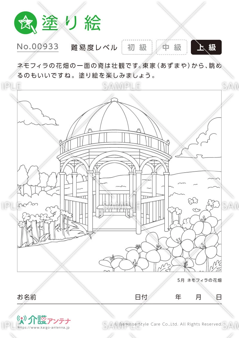 塗り絵「ネモフィラの花畑」 - No.00933