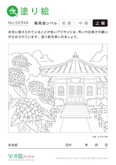 塗り絵「アジサイ寺」 - No.00944