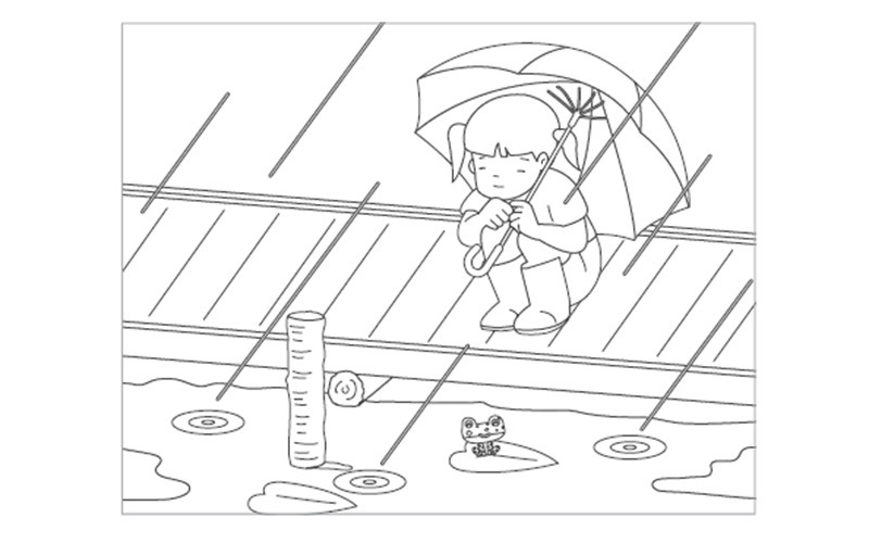 2022年6月の塗り絵カレンダー「梅雨」 - No.00652(高齢者向けカレンダー作りの介護レク素材)