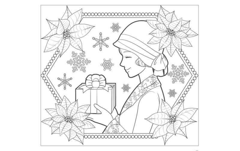 美人画の塗り絵 ポインセチアとモダンガール No 高齢者向け塗り絵の介護レク素材 介護アンテナ