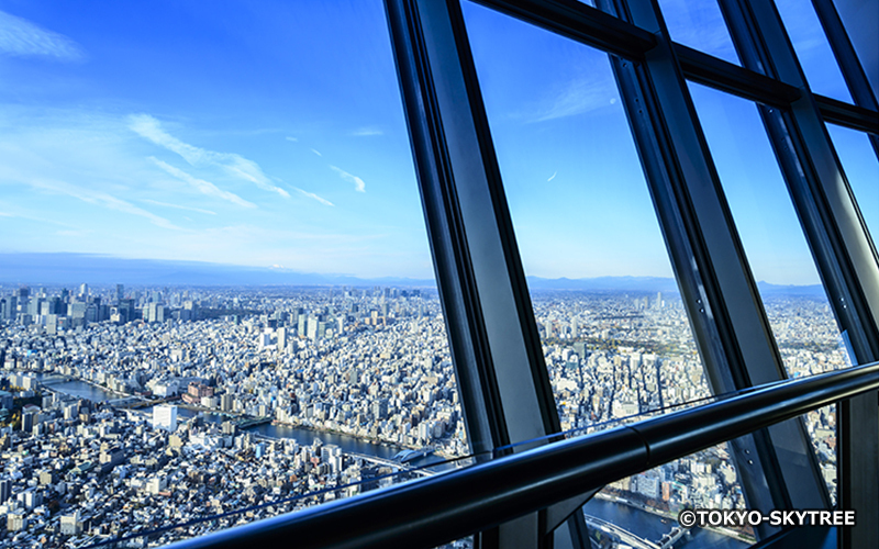 空気の澄んだ晴れた日は関東平野を一望することができる。	