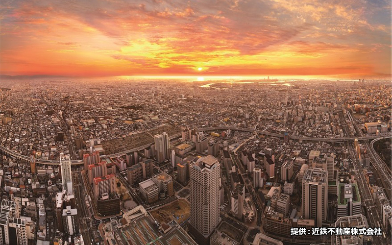 あべのハルカス60階、地上約300ⅿから望む夕景。