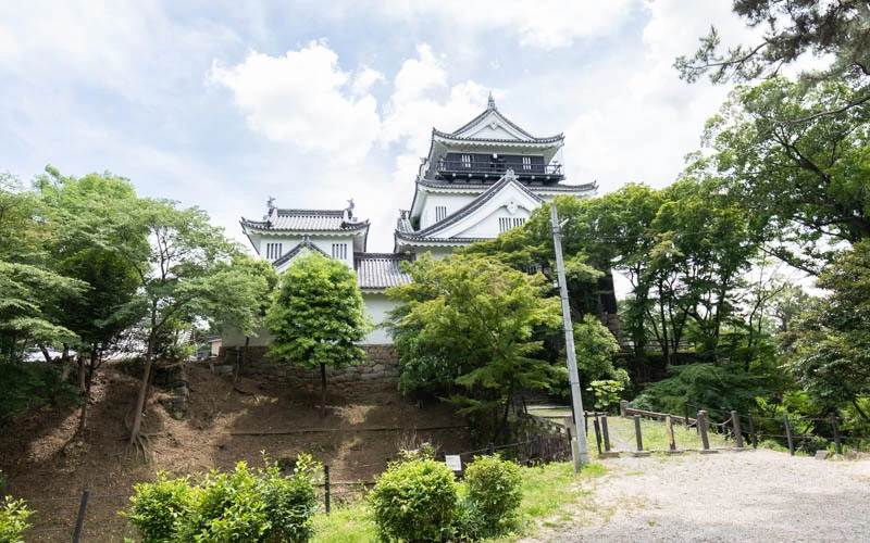 天守の裏手では「清海堀」と呼ばれる空堀を見ることができ、4種の異なる石垣の積み方を1ヶ所で見ることができる。