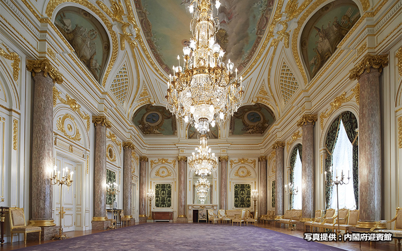 「朝日の間」は、要人の表敬訪問や首脳会談が行われ最も格式の高い部屋となっている。