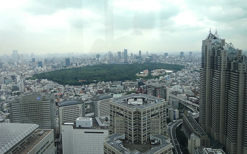 南西には代々木公園が見える。	